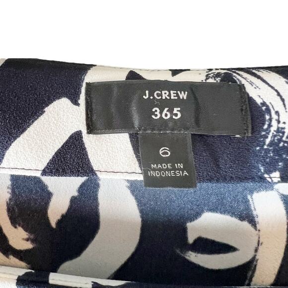 J Crew Floral Brush Stroke Top Sz 6 Crepe Navy Ivory Puff Sleeves Square Neck‎ - Picture 8 of 11